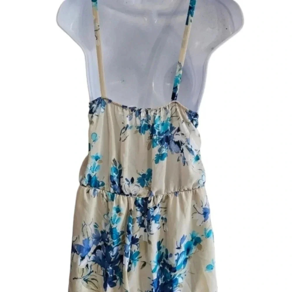 Gibiu USA Blue Floral Lace Trim Romper M Boho Coastal Cottagecore Loungewear - Picture 4 of 9